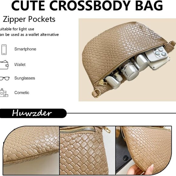 Wine Red Faux Woven Crossbody Bag with Adjustable Strap, Zipper Closure, 7.9 In - Picture 6 of 6